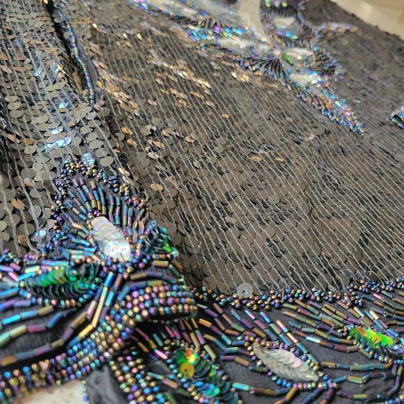 VTG Hina Trading Co. Silk Sequin Beaded Irredescent Long Sleeve Formal Blouse✨️M - Picture 9 of 16